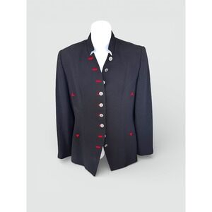 Zelda Vintage Black Red Trim Mandarin Collar Button Front Blazer Jacket‎ Size 8